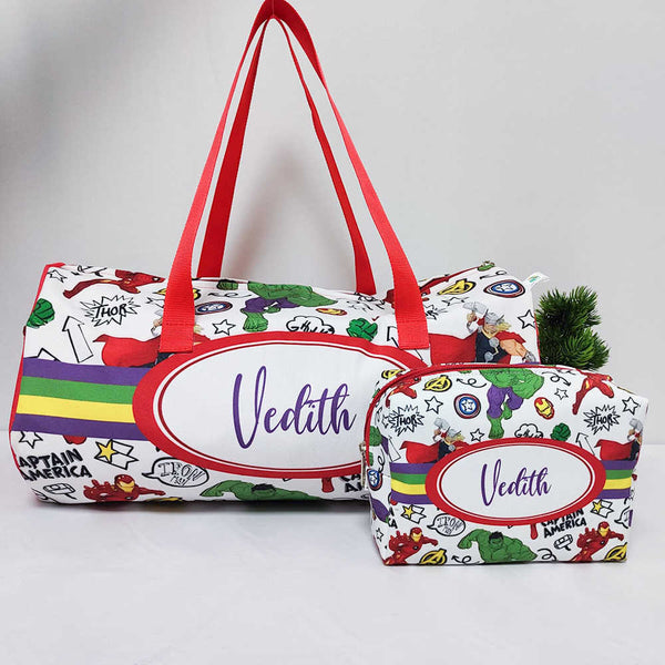 Personalised Kids Cartoon Large Duffle Bag & Box Pouch Combo Gift Set